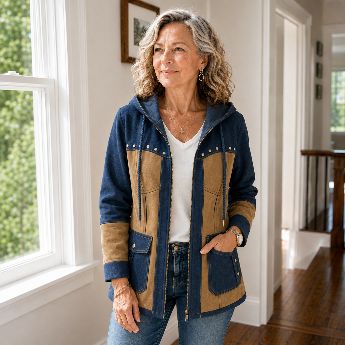 Chic Stylish All-cotton Patchwork Hooded Jacket