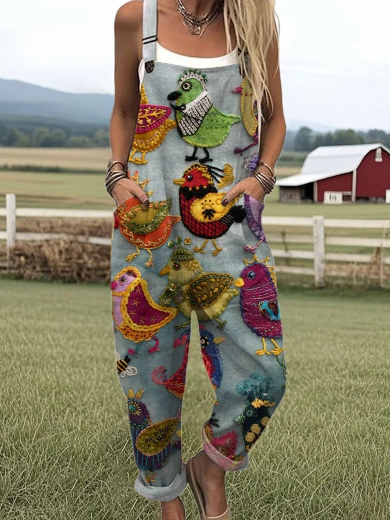 Vintage Colourful Bird Dungarees