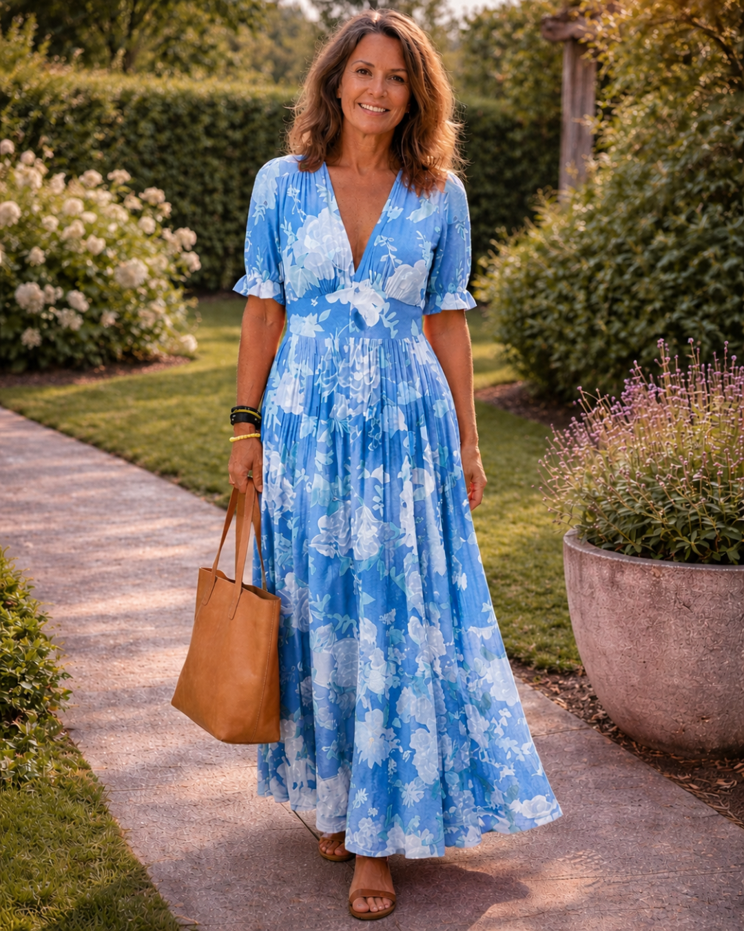 Ione | Short Sleeve V Neck Floral Midi Dress