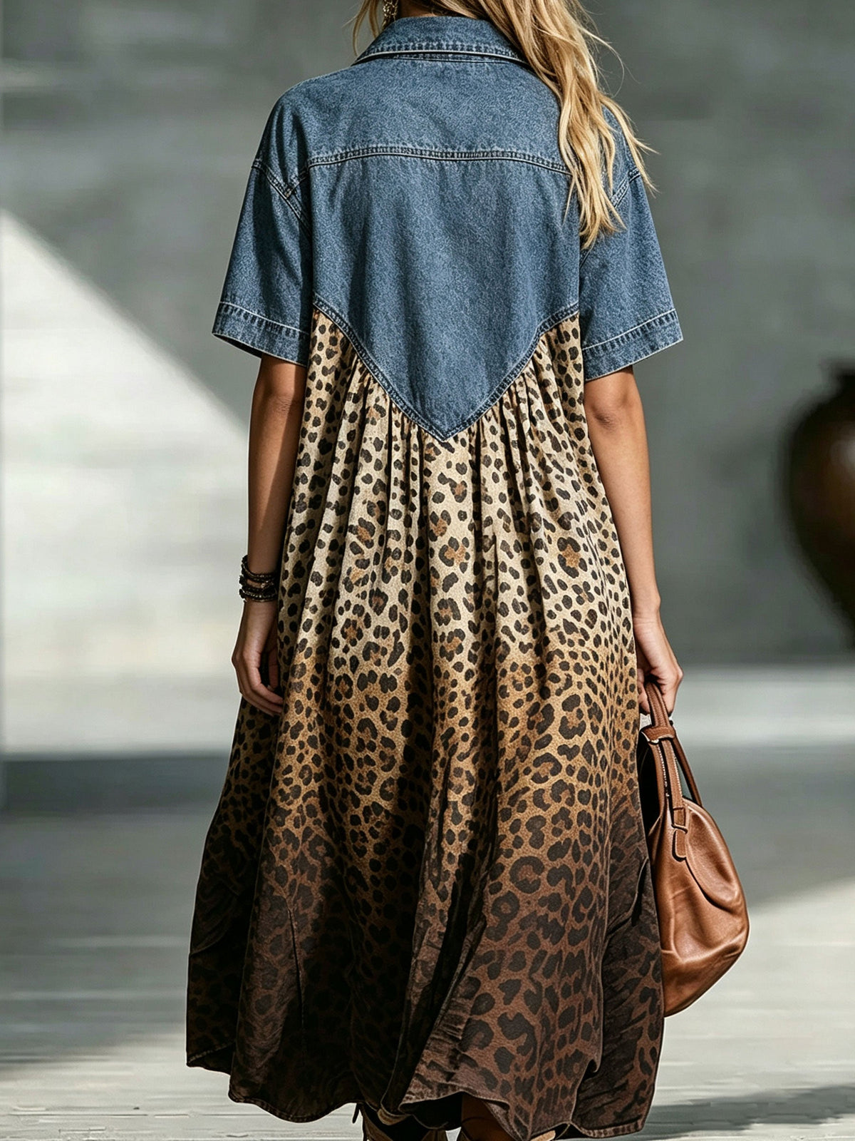 The Sienna Denim & Leopard Maxi Dress