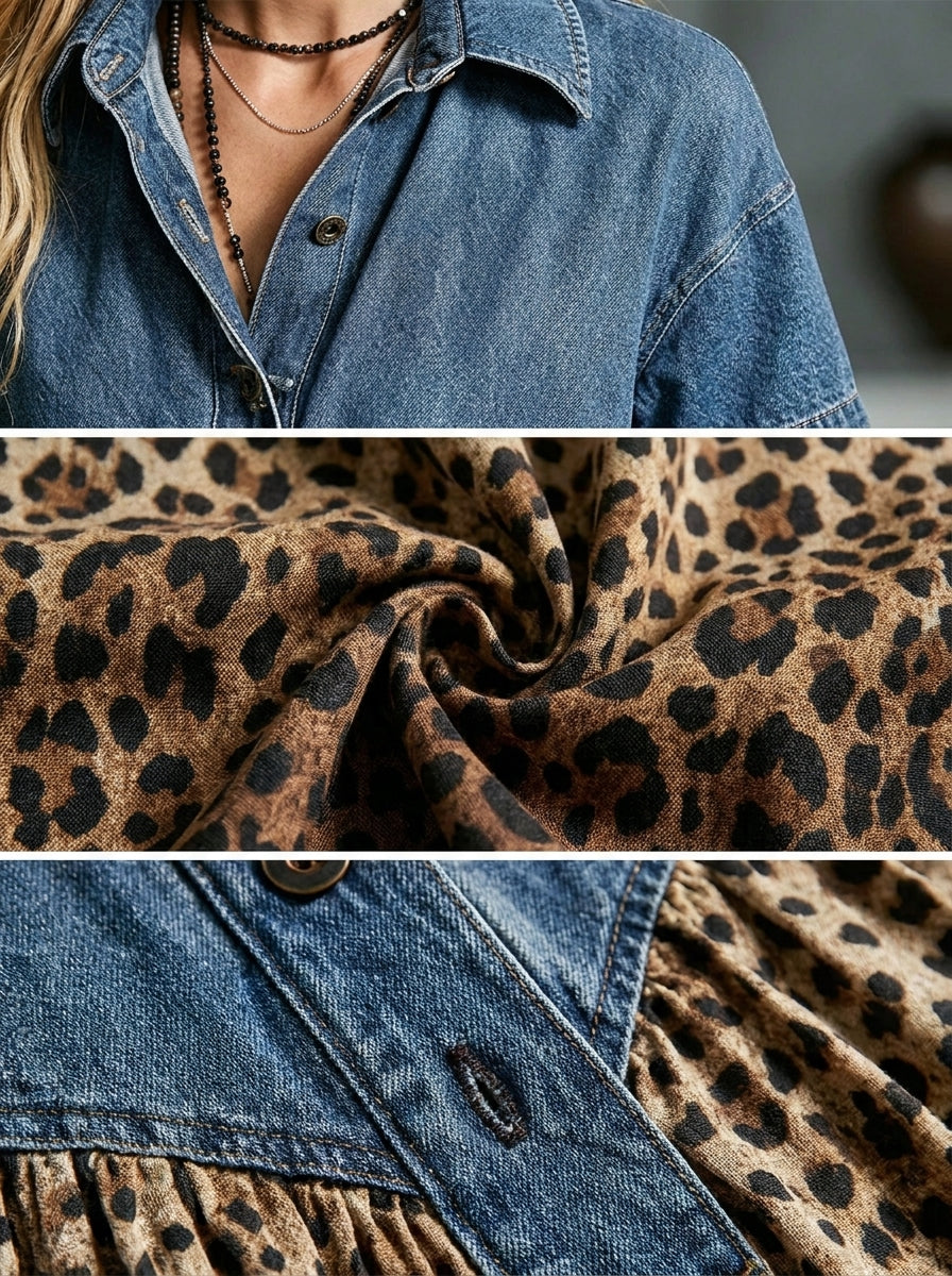 The Sienna Denim & Leopard Maxi Dress