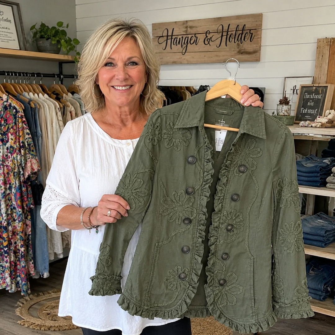 Boho-chic Floral Embroidered Utility Ruffled Trim Jacket